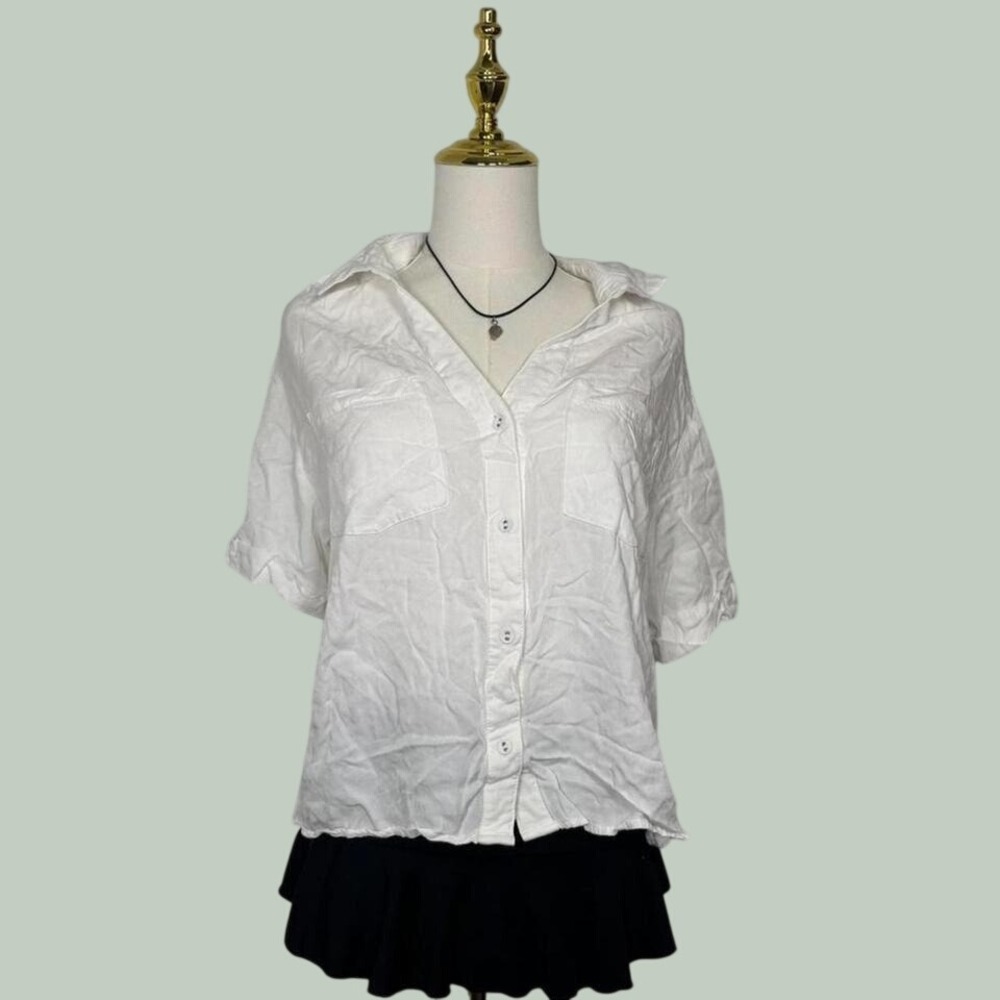 rose & olive white button down blouse top pockets model off duty chic earthy y2k